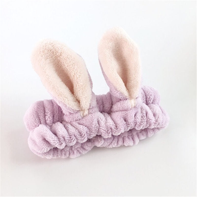 Cute Coral Fleece Rabbit Ears Elastic Headbands